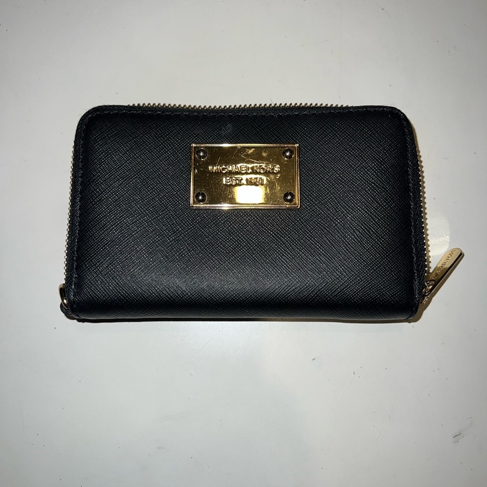 Michael Kors Black Zip Wallet with Gold Hardware - small size